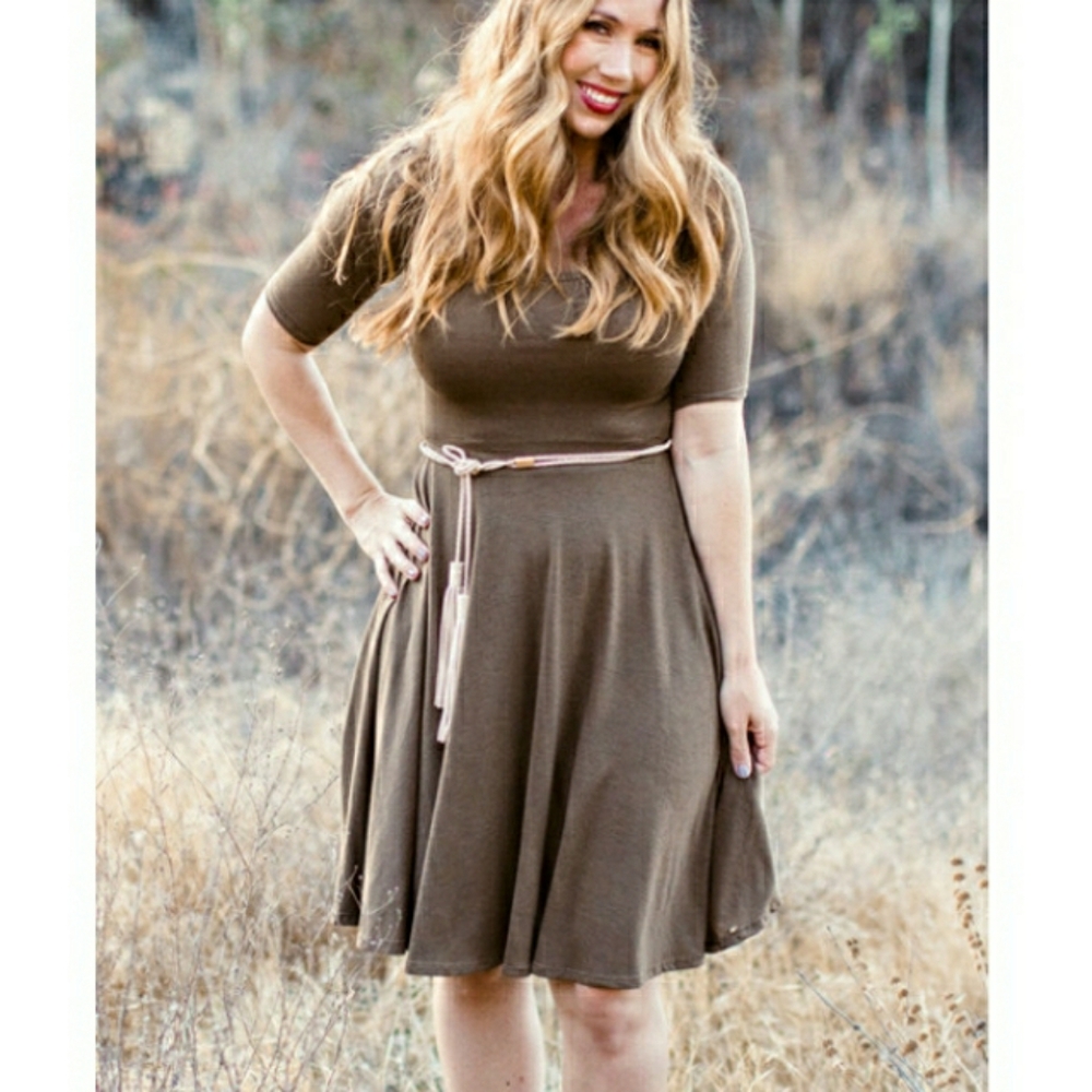 LuLaRoe Nicole Dress Textured Brown 3/4 Sleeve